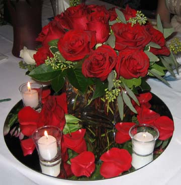 Centerpiece on a mirror with candles