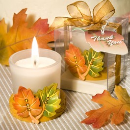 Halloween wedding ideas of favors with a candle and leaves