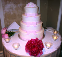 Wedding Cake Ideas for a Beautiful picture of 4 tiered pink icing wedding cake.