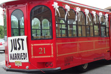 Bus with Just Married Sign for Wedding Car Decorations