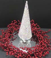 Christmas centerpiece ideas, silver tree with red berry wreath