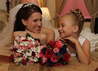 Wedding photography poses with bride and flower girl