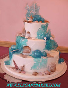 Beach themed cake with seashells