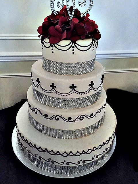 Elegant Wedding Cakes with Rhinestones and scroll work