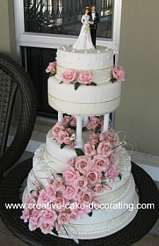 Beautiful tiered cake design with pink roses