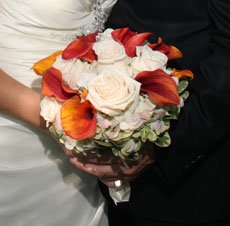 Autumn Wedding Bouquet with red and orange flowers