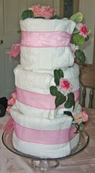 Bridal Shower Centerpiece Ideas of a towel cake