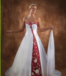 White Christmas wedding dresses with red