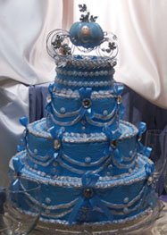 Disney Wedding Cakes, Blue Wedding Cake with a Cinderella Coach as a Topper