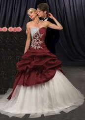 Gothic style wedding dresses with red and white gowns