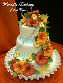 Tropical wedding cake with hibicus
