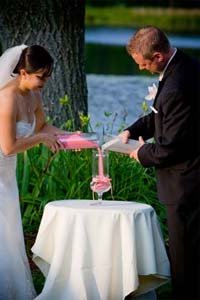 Unique ideas for wedding ceremony pouring into the unity glass
