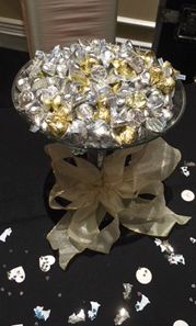 Candy Centerpieces using Kisses and Gold Ribbons