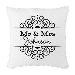 Engraved wedding gifts of pillow with the couples last name