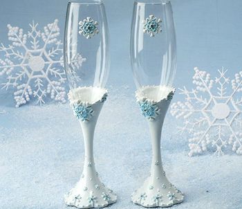 Snowflake Wedding Theme Champagne Glasses