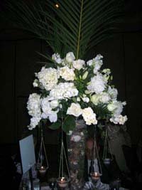 Reception centerpiece with flowers and rocks